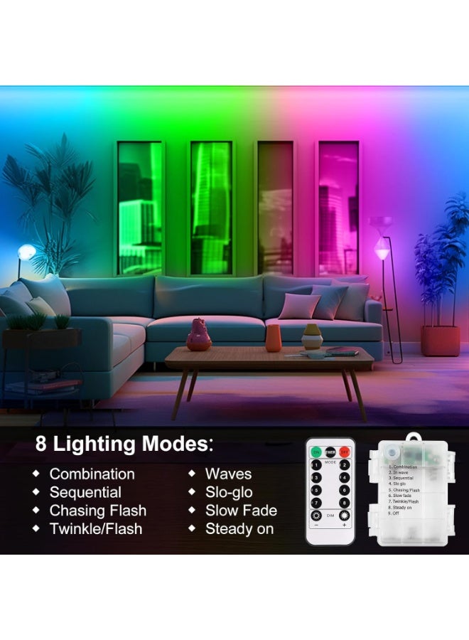 كونشاو شرائط إضاءة RGB 9.8 قدم 90 LED تعمل بالبطارية مع ريموت كنترول 8 أوضاع قابلة للتعتيم مؤقت ذاتية اللاصق قابلة للقطع مقاومة للماء لتزيين التلفاز وشاشة الكمبيوتر من kunshao - Image 5